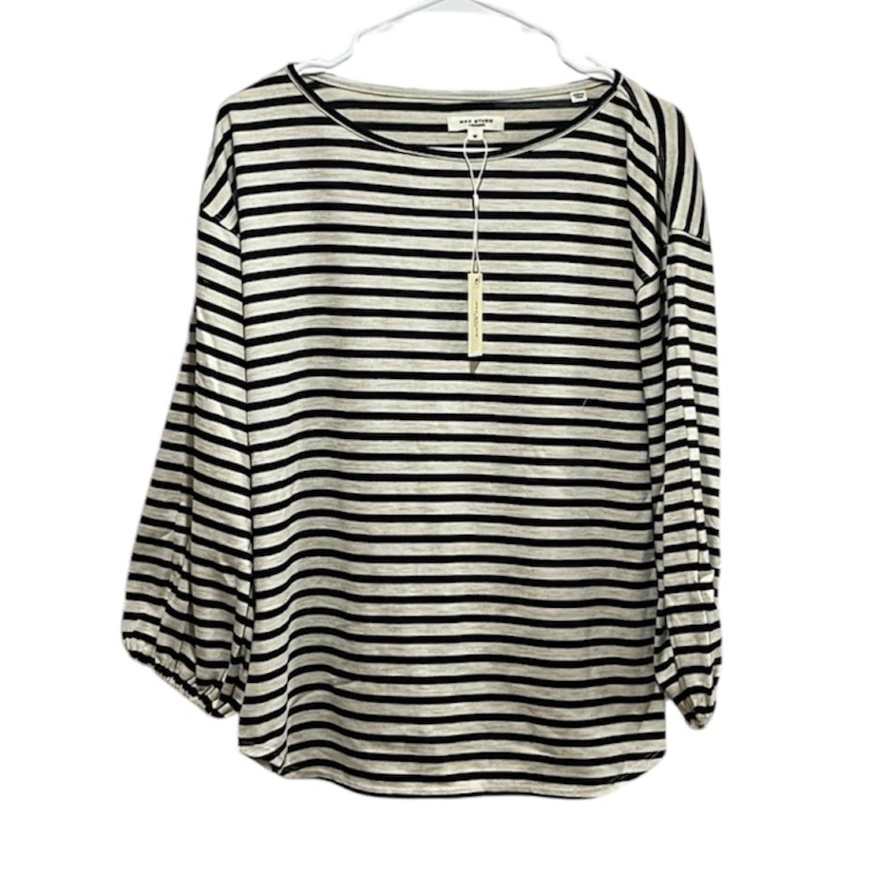 NWT Max Studio Stripe Balloon Sleeve Knit Sweater
